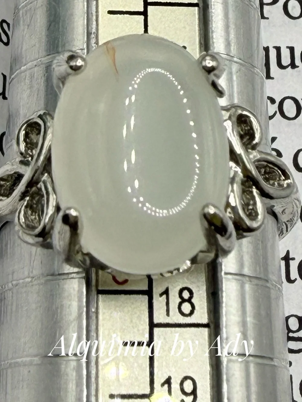 White Moonstone Oval Ring - Elegant Silver Setting